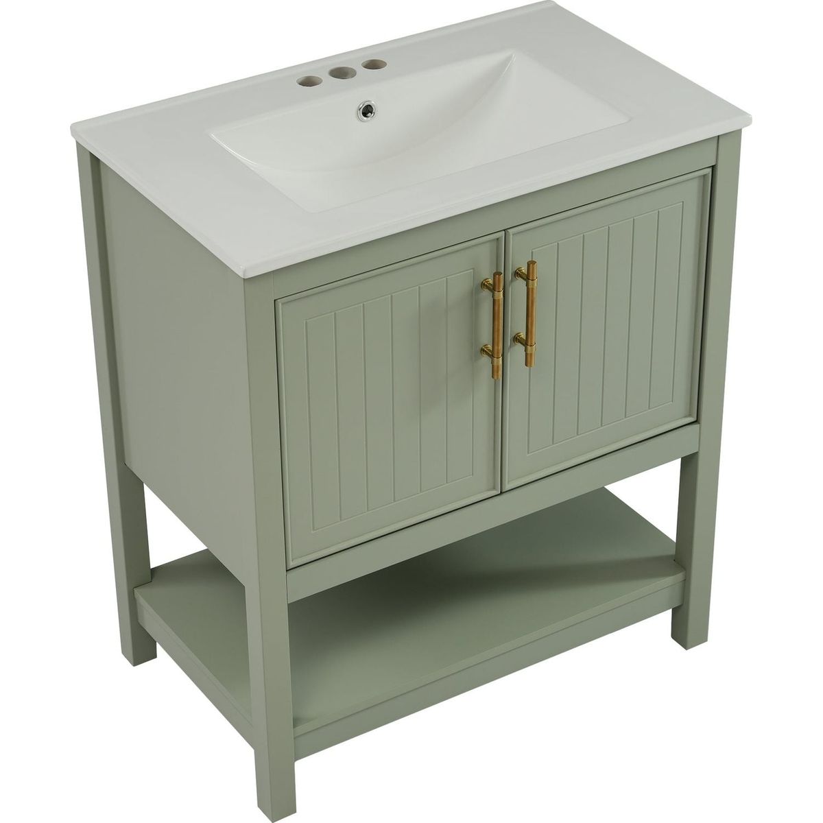 30-Inch Green Bathroom Vanity with Ceramic Sink and Versatile Storage - Ideal for Small Bathrooms