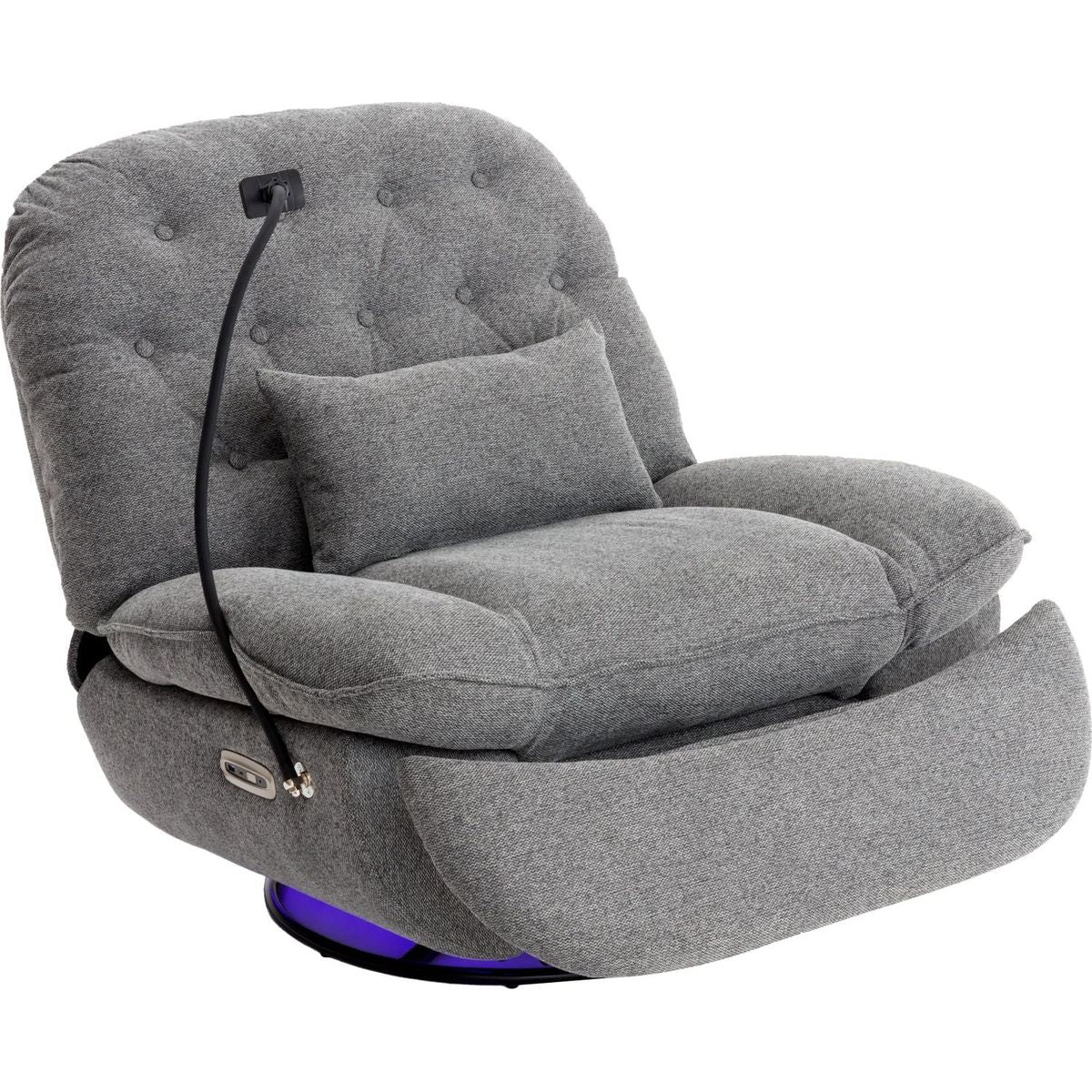 270 Degree Swivel Power Recliner with Voice Control, Bluetooth Music Player,USB Ports, Atmosphere Lamp, Hidden Arm Storage and Mobile Phone Holder for Living Room, Bedroom, Apartment, Grey