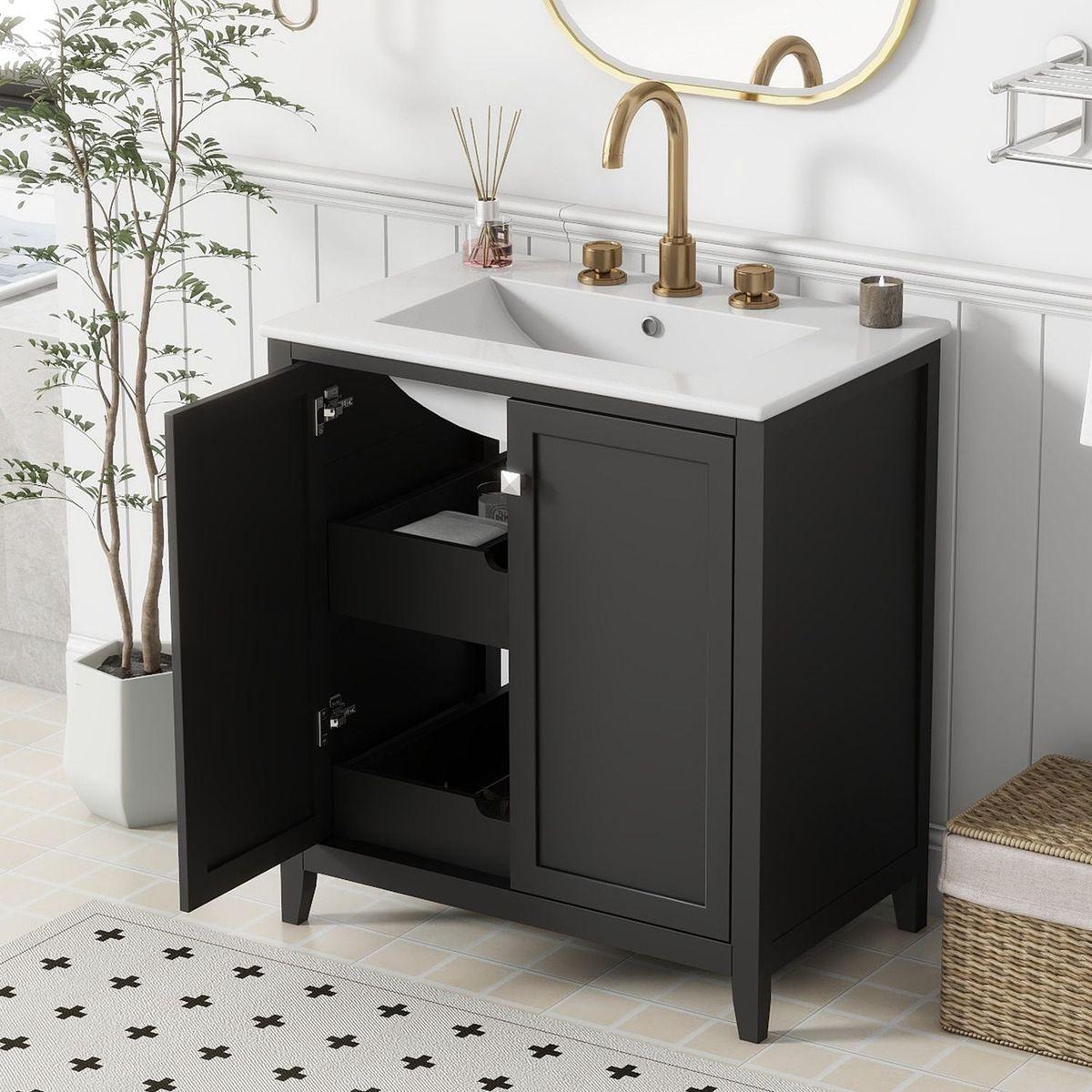 30inch Freestanding Bathroom Vanity Combo with Ceramic Sink Shaker Style Vanities -2 Doors and 2 Drawers