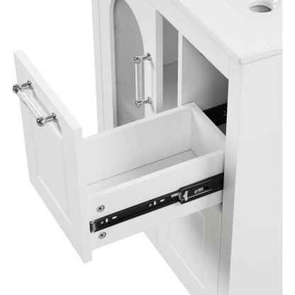 24" Bathroom Vanity with Sink, Bathroom Vanity Cabinet with Two Drawers and Door, Adjustable Shelf, Solid Wood and MDF, White