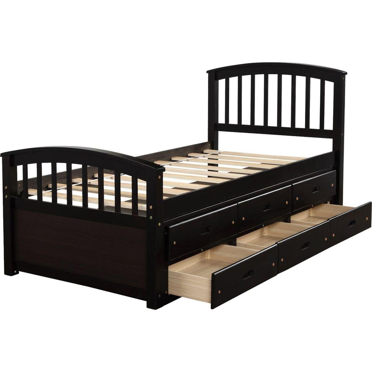 Twin Size Platform Storage Bed Solid Wood Bed with 6 Drawers