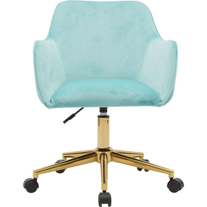 Modern Velvet Fabric Material Adjustable Height 360 revolving Home Office Chair with Gold Metal Legs and Universal Wheels for Indoor,Aqua Light Blue