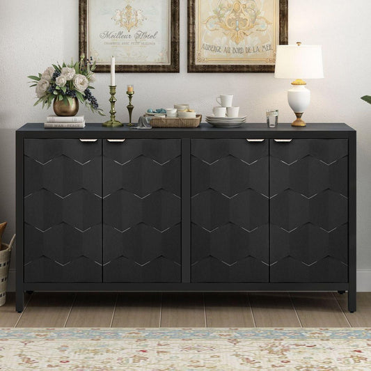 Luxurious Four-Door Sideboard with Honeycomb Patterned Doors, Offering Ample Storage for Study,Entrance and Living Room