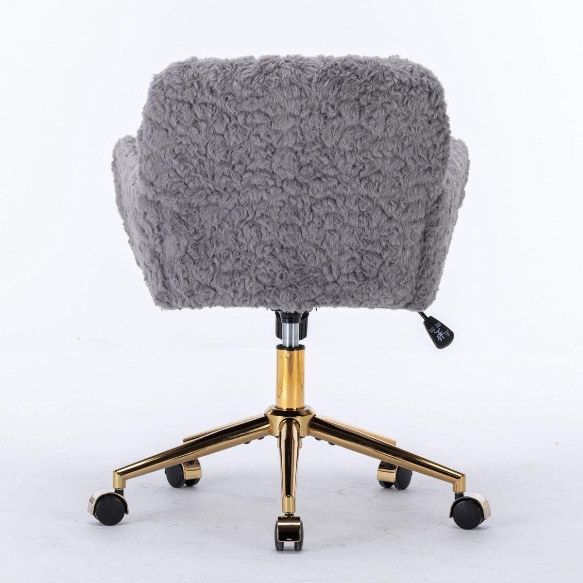 Office Chair,Artificial rabbit hair Home Office Chair with Golden Metal Base,Adjustable Desk Chair Swivel Office Chair,Vanity Chair(Gray)