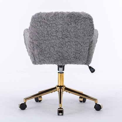Office Chair,Artificial rabbit hair Home Office Chair with Golden Metal Base,Adjustable Desk Chair Swivel Office Chair,Vanity Chair(Gray)