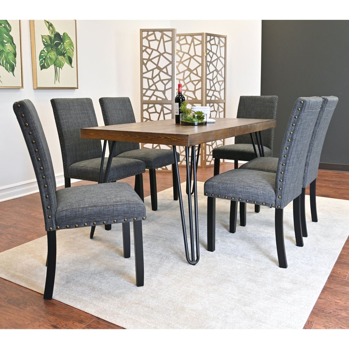 Amisos 7-Piece Dining Set, Hairpin Dining Table with 6 Chairs, 3 Color Options