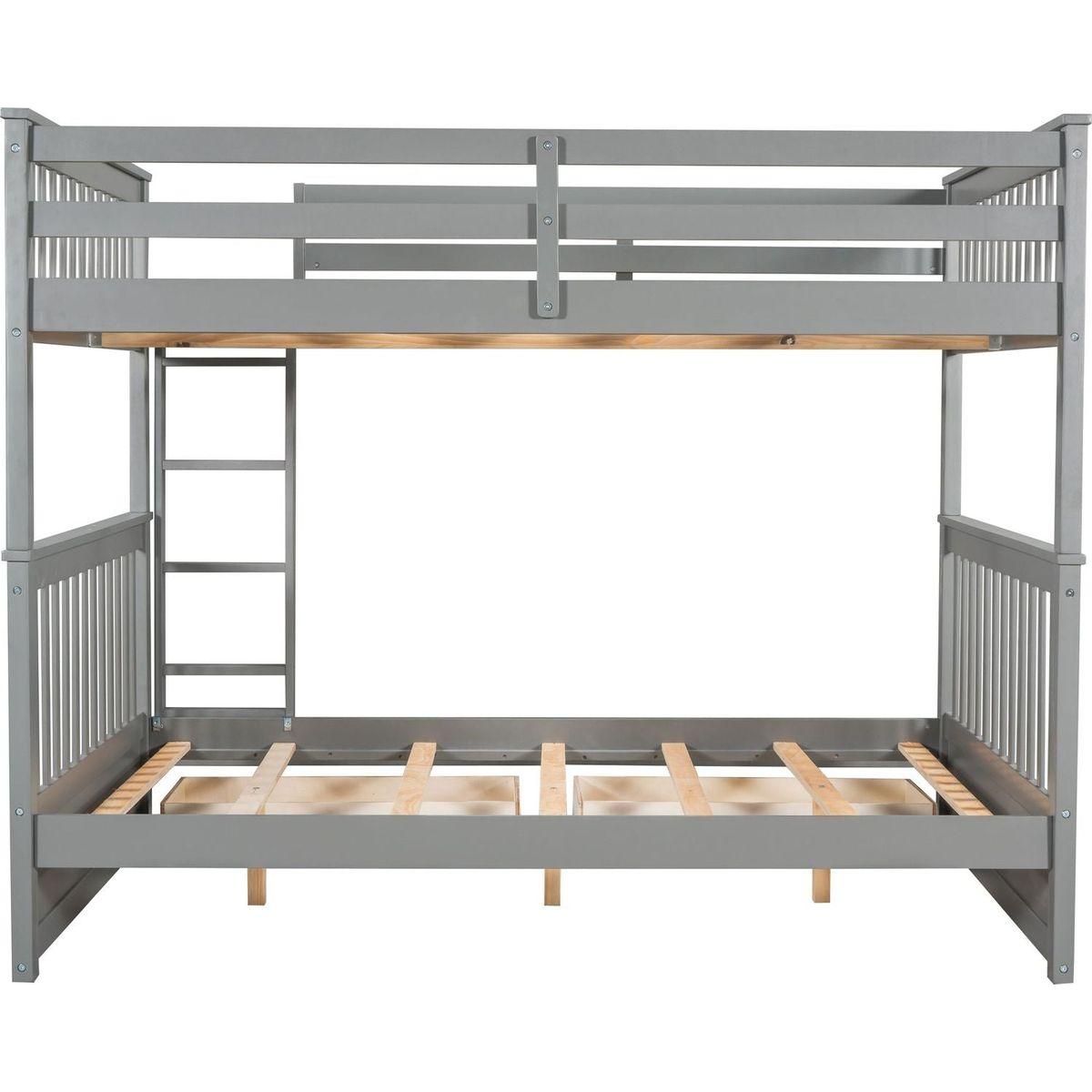 Full-Over-Full Bunk Bed with Ladders and Two Storage Drawers (Gray)