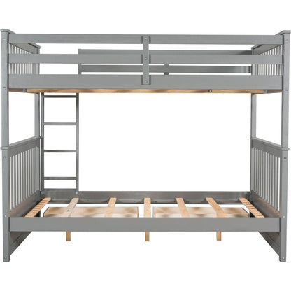 Full-Over-Full Bunk Bed with Ladders and Two Storage Drawers (Gray)