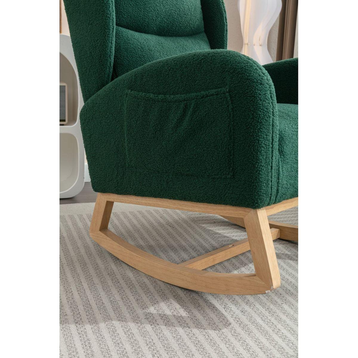 Teddy Fabric Rocking Chair With Packet Wood Legs,Green