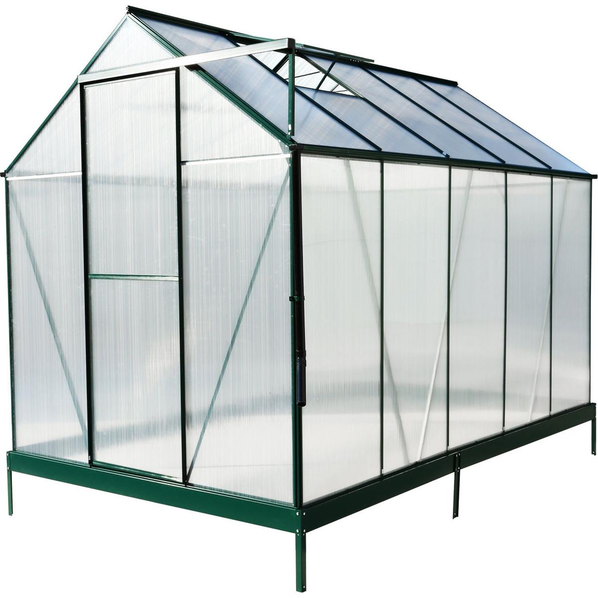6.3'x10.2'x7' Polycarbonate Greenhouse, Heavy Duty Outdoor Aluminum Walk-in Green House Kit with Rain Gutter, Vent and Door for Backyard Garden, color green