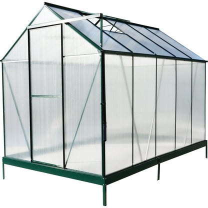 6.3'x10.2'x7' Polycarbonate Greenhouse, Heavy Duty Outdoor Aluminum Walk-in Green House Kit with Rain Gutter, Vent and Door for Backyard Garden, color green