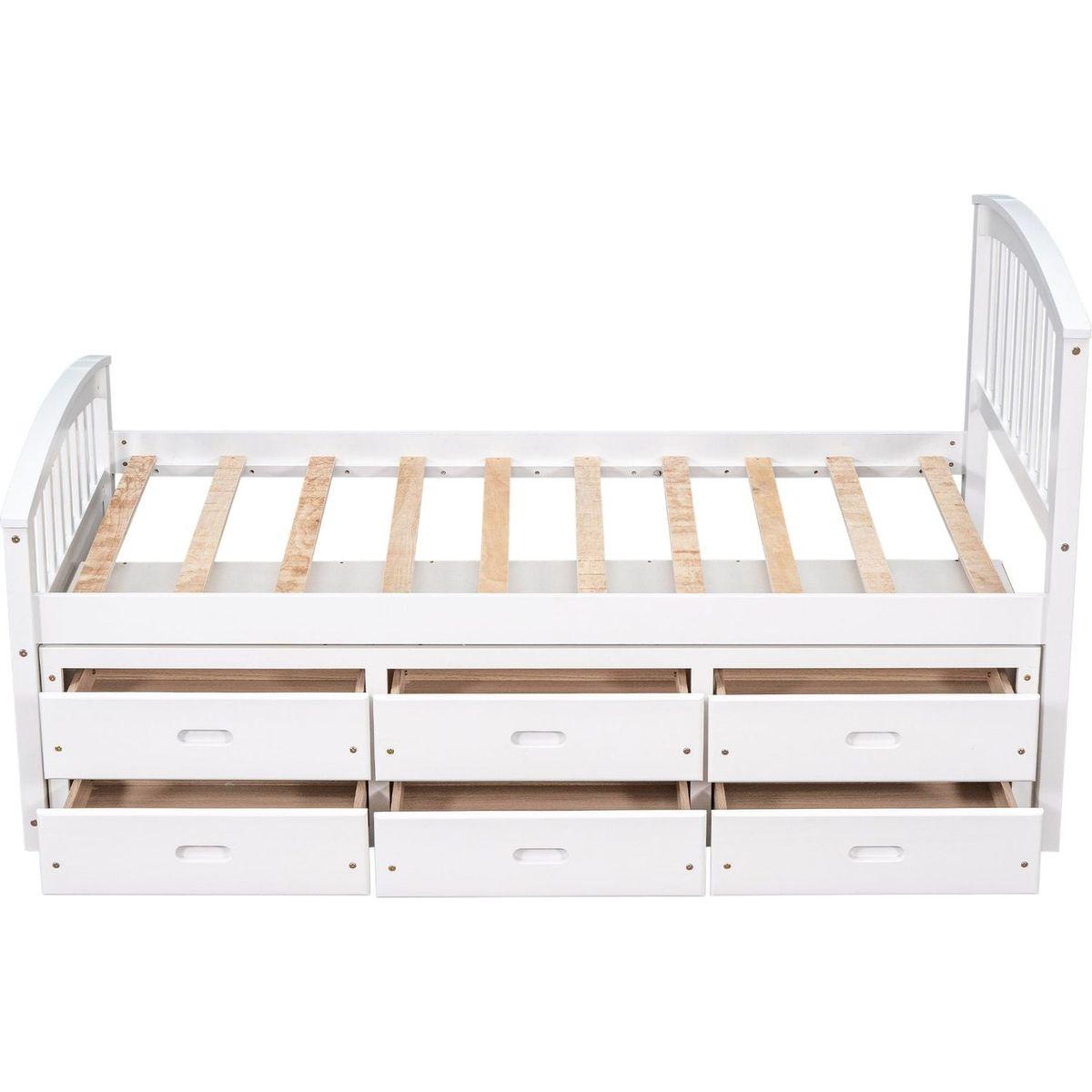 Twin Size Platform Storage Bed Solid Wood Bed with 6 Drawers,White