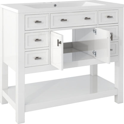 36" Bathroom Vanity with Top Sink, Modern Bathroom Storage Cabinet with 2 Soft Closing Doors and 6 Drawers, Single Sink Bathroom Vanity