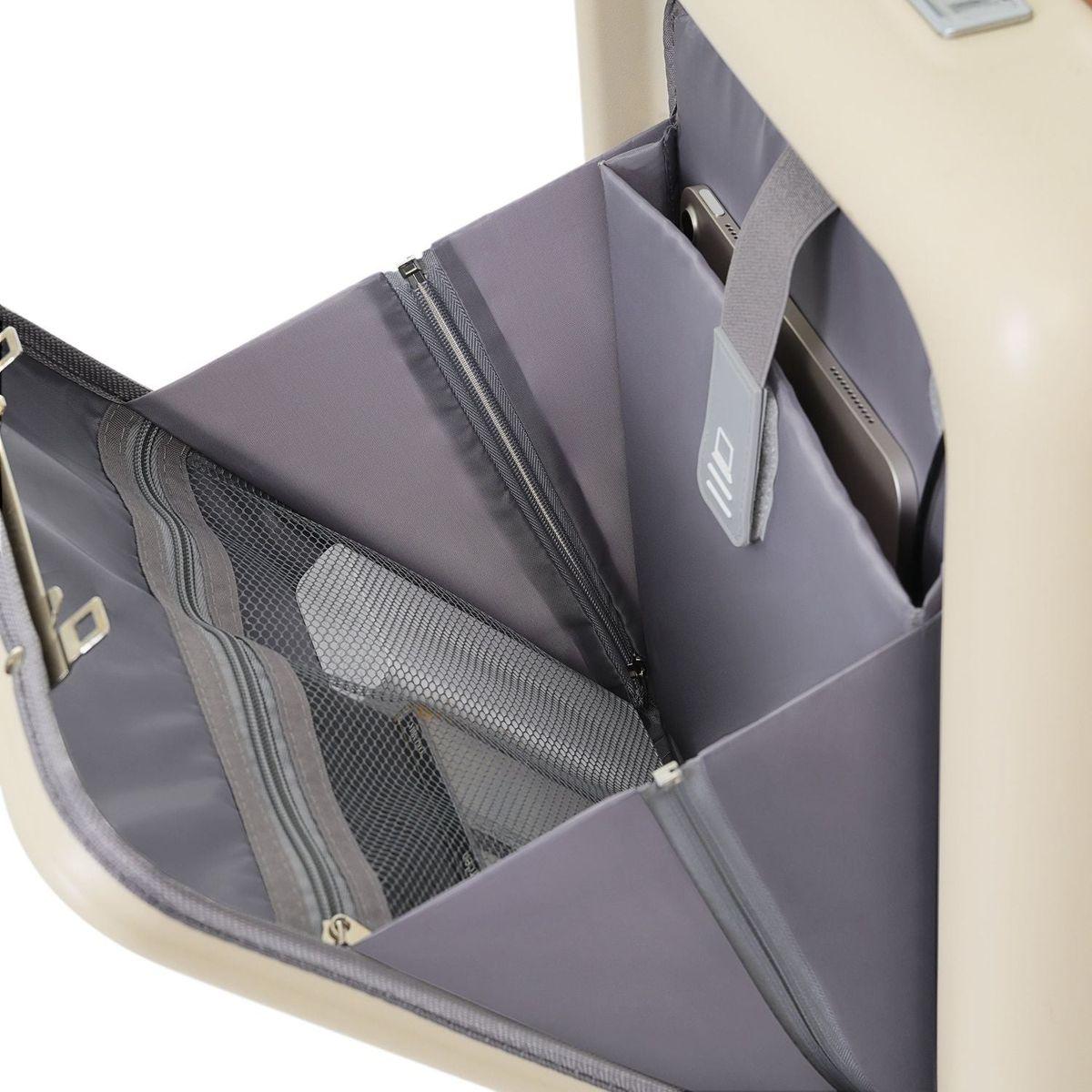 Luggage Set of 3, 20, 24, 28inch with USB Port, 20, 24inch with front opening design Airline Certified Carry on Luggage with Cup Holder, ABS Hard Shell Luggage with Spinner Wheels, ivory and brown