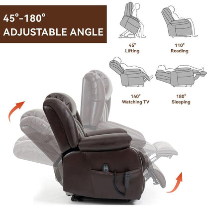 Dual Motor Infinite Position Up to 350 LBS Electric Medium size Brown Power Lift Recliner Chair with 8-Point Vibration Massage and Lumbar Heating
