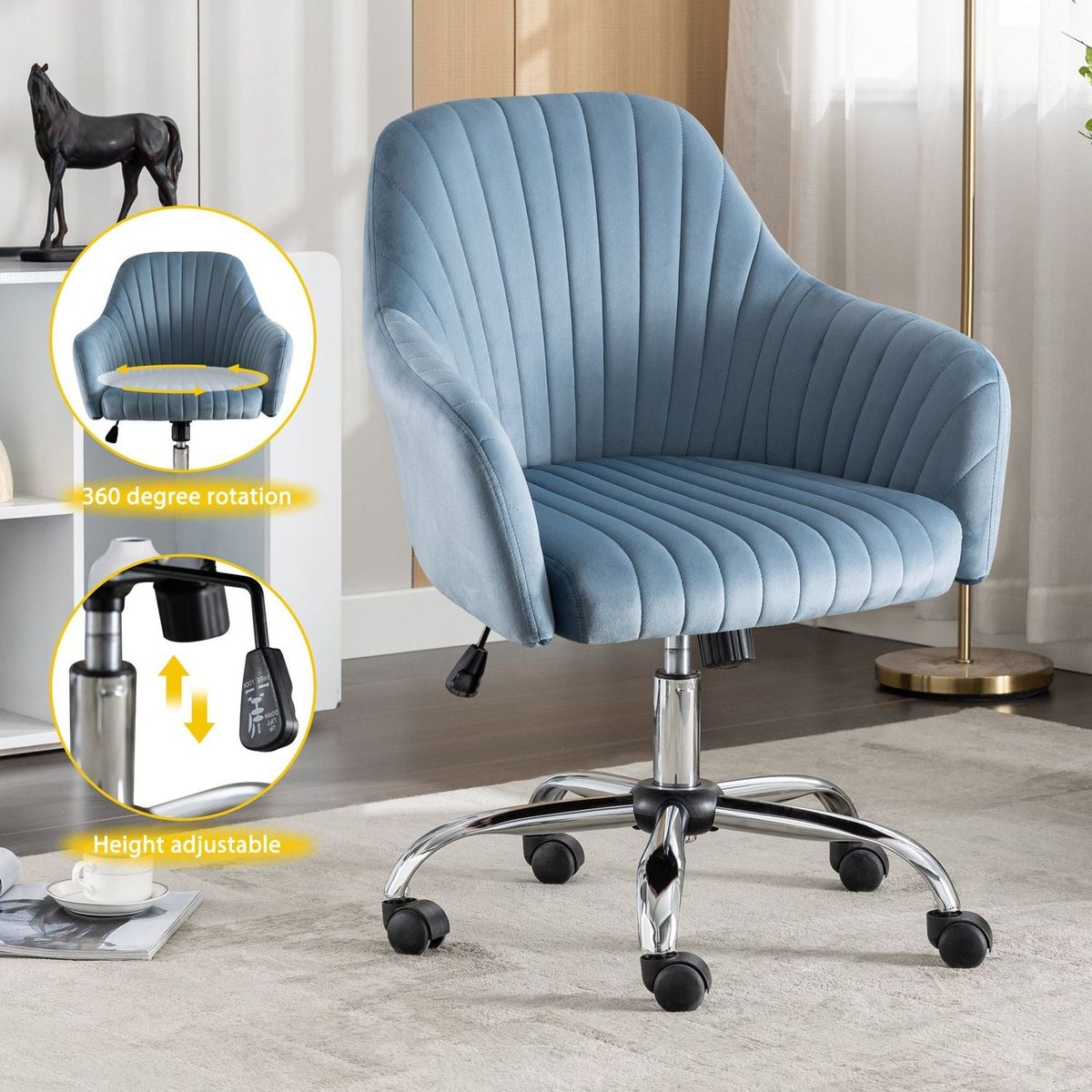 New -Modern home office leisure chair with adjustable velvet height and adjustable casters (LIGHTBLUE)