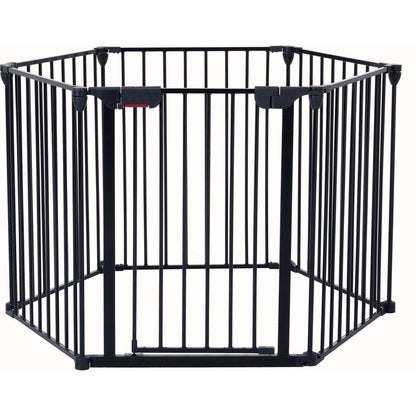 150" Adjustable Safety Gate 6 Panels Play Yard Metal Doorways Fireplace Fence Christmas Tree Fence Gate for House Stairs Gate prohibited area fence