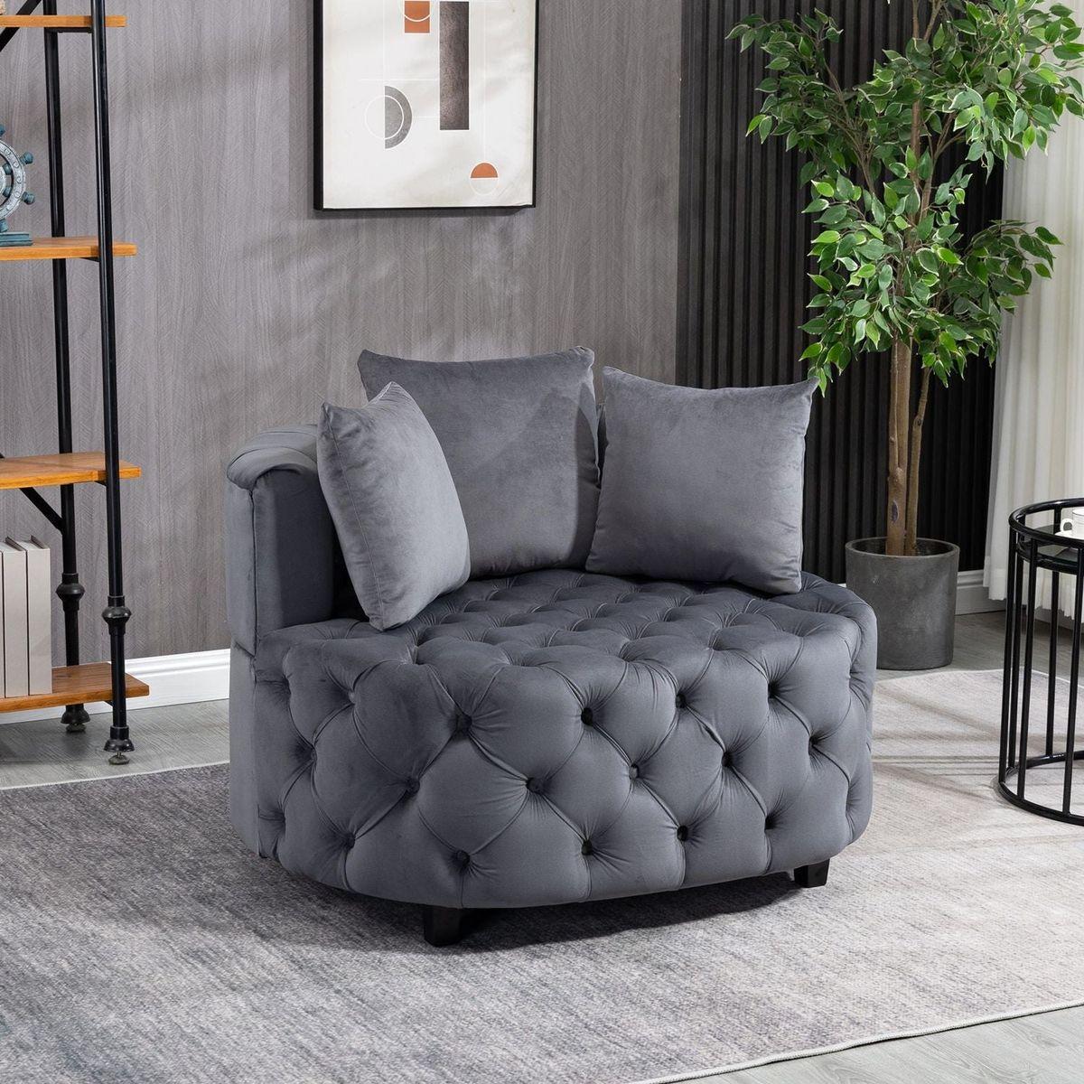 Accent Chair / Classical Barrel Chair for living room / Modern Leisure Chair (Grey)