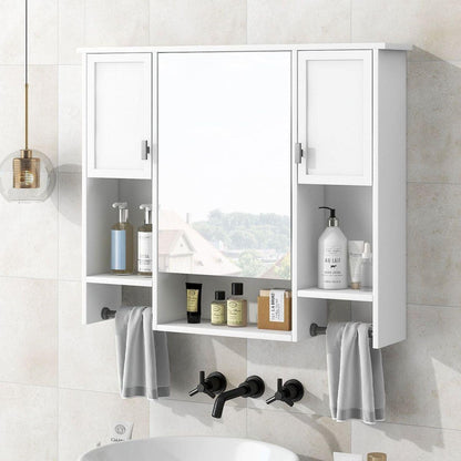 35" x 28" Modern Wall Mounted Bathroom Storage Cabinet, Bathroom Wall Cabinet with Mirror, Medicine Cabinet with Towels Bar