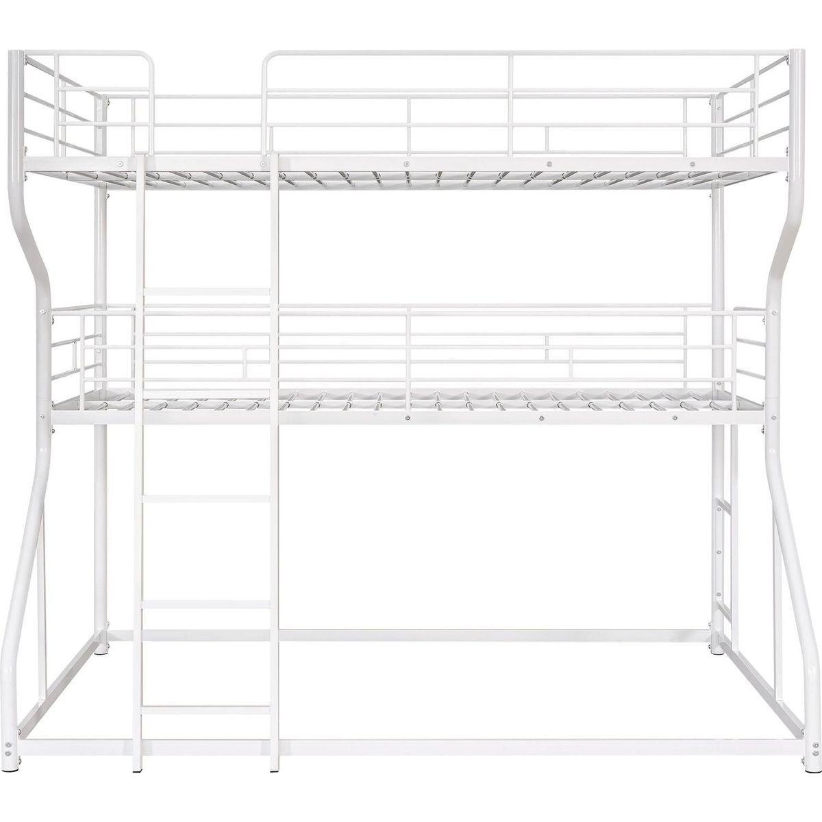 Full XL over Twin XL over Queen Size Triple Bunk Bed with Long and Short Ladder,White