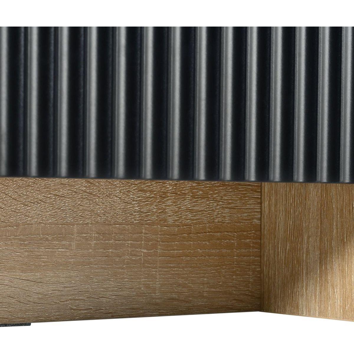 Luxury Fluted TV Stand for TVs Up to 80", Modern Entertainment Center with Storage Cabinets & Drawers, Smooth Media Console with Golden Wood Grain Legs for Living Room, Black