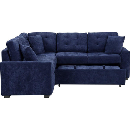82.6" L-shape Sofa Bed Pull-out Sleeper Sofa with Wheels, USB Ports, Power Sockets for Living Room, Navy Blue