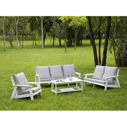 HIPS Loveseat with Cushion, Wood Grain Outdoor Garden Sofa,White/Grey