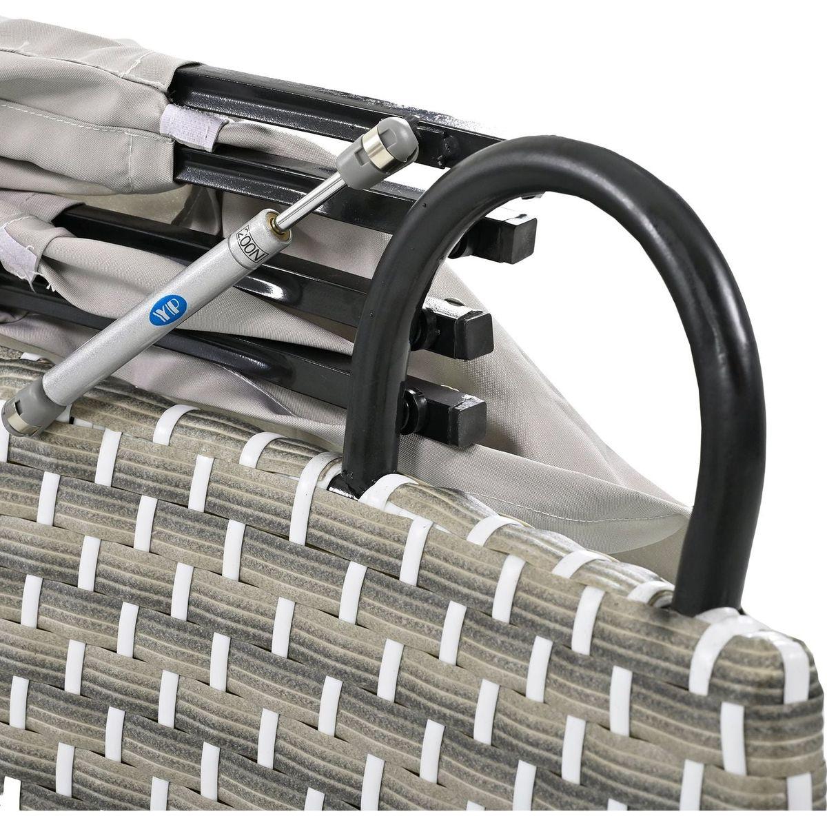 Patio Furniture Round Outdoor Sectional Sofa Set Rattan Daybed Two-Tone Weave Sunbed with Retractable Canopy, Separate Seating and Removable Cushion, Gray