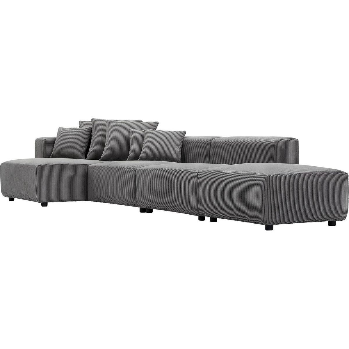 Soft Corduroy Sectional Modular Sofa 4 Piece Set, Small L-Shaped Chaise Couch for Living Room, Apartment, Office, Gray