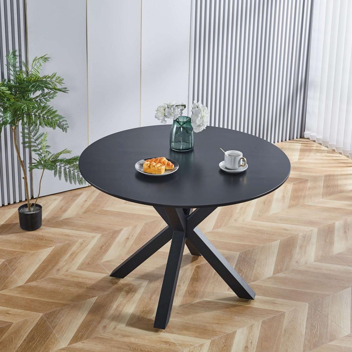 42.1"BLACK Table Mid-century Dining Table for 4-6 people With Round Mdf Table Top, Pedestal Dining Table, End Table Leisure Coffee Table,cross leg