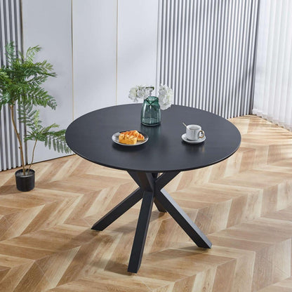 42.1"BLACK Table Mid-century Dining Table for 4-6 people With Round Mdf Table Top, Pedestal Dining Table, End Table Leisure Coffee Table,cross leg