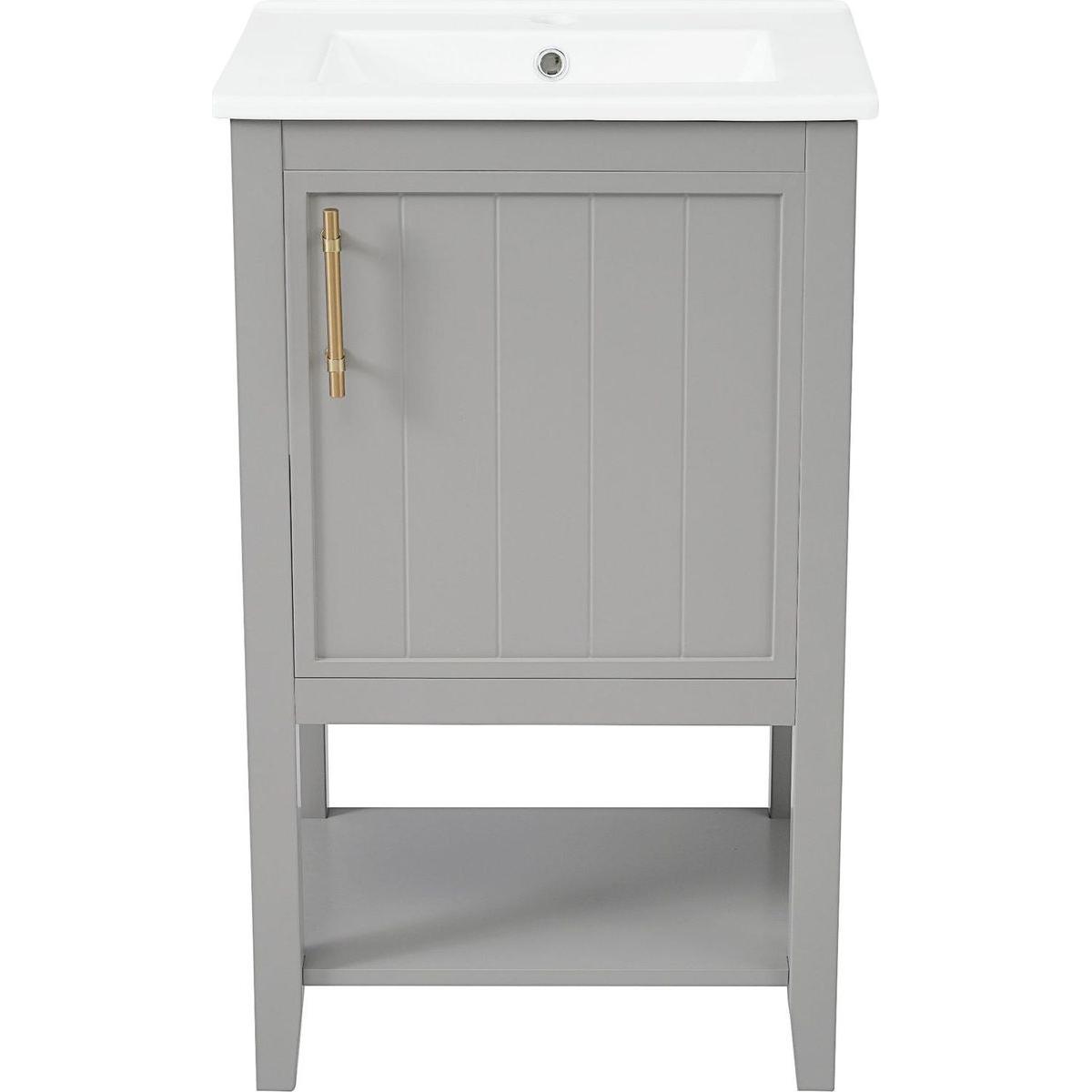 20" Bathroom Vanity with Sink, Bathroom Cabinet with Soft Closing Door, Storage Rack and Open Shelf, Grey