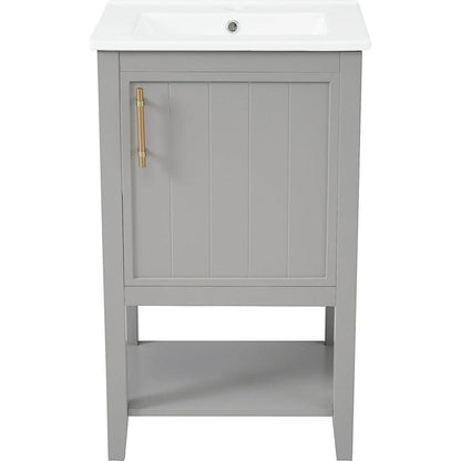 20" Bathroom Vanity with Sink, Bathroom Cabinet with Soft Closing Door, Storage Rack and Open Shelf, Grey