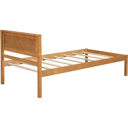 Platform Bed Frame with Headboard, Wood Slat Support, No Box Spring Needed, Twin,Oak