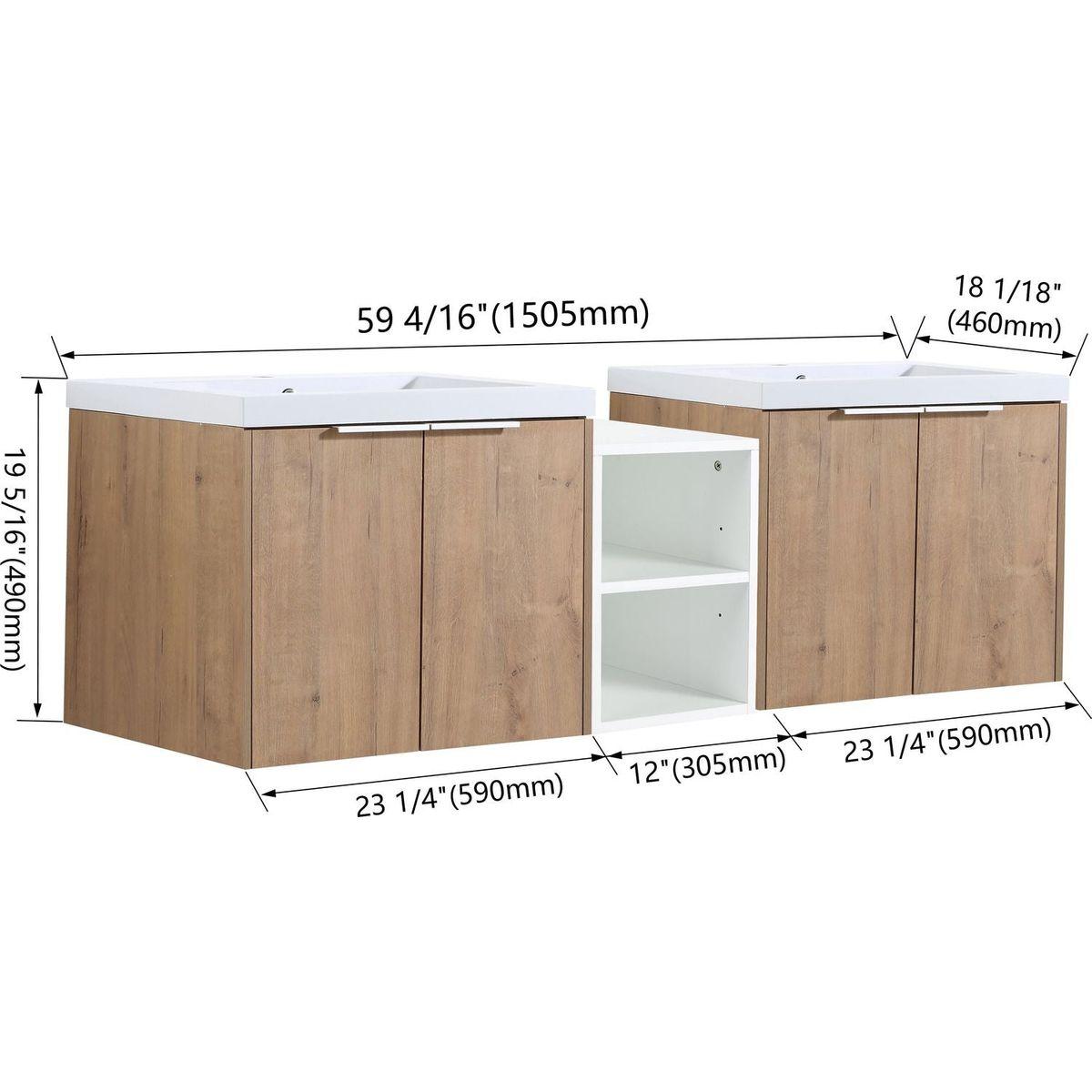 60 Inch Soft Close Doors Bathroom Vanity With Sink, A Small Storage Shelves, 24" and 12" Combination Cabinet,(KD-Packing)