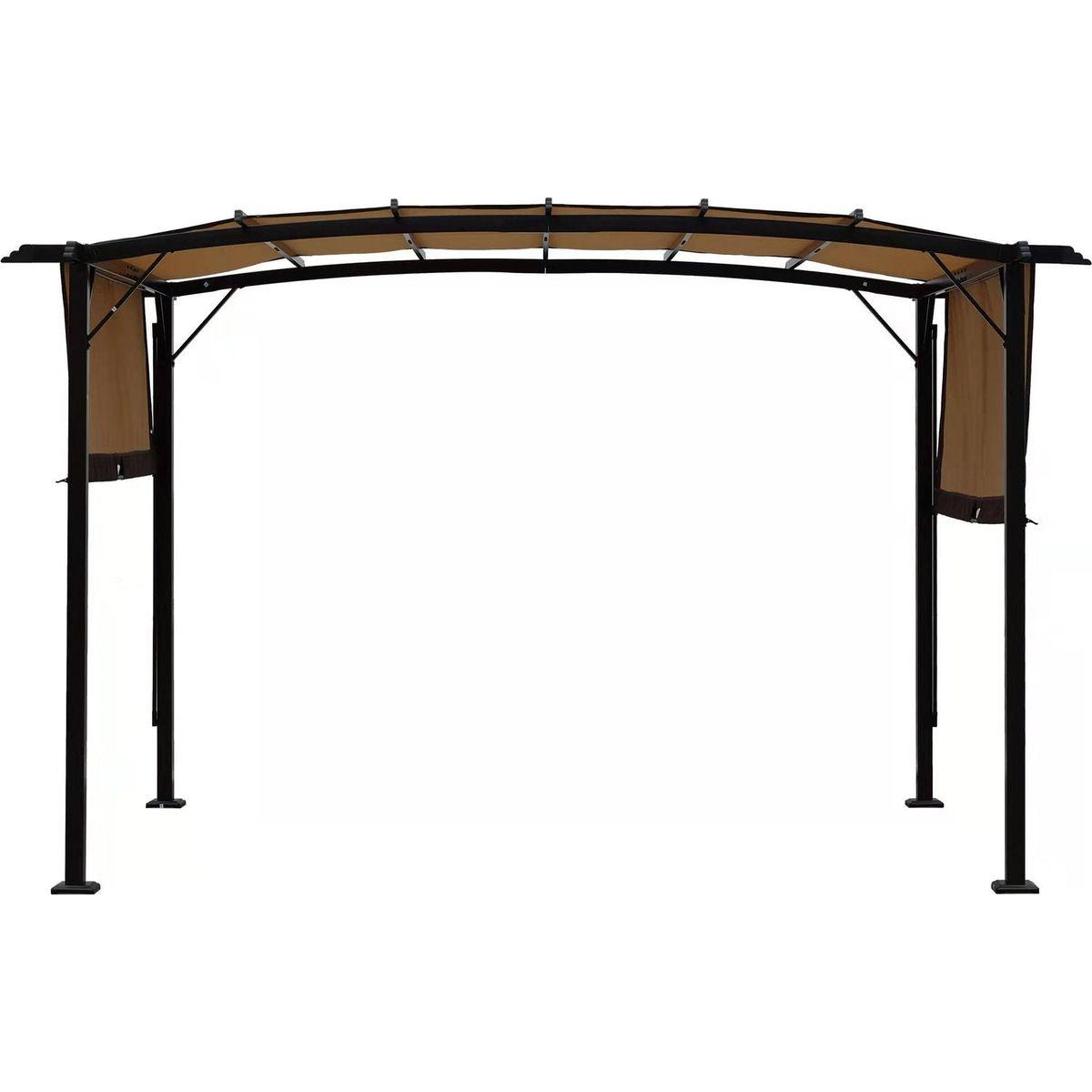 12 x 9 Ft Outdoor Pergola Patio Gazebo,Retractable Shade Canopy,Steel Frame Grape Gazebo,Sunshelter Pergola for Gardens,Terraces,Backyard-Beige