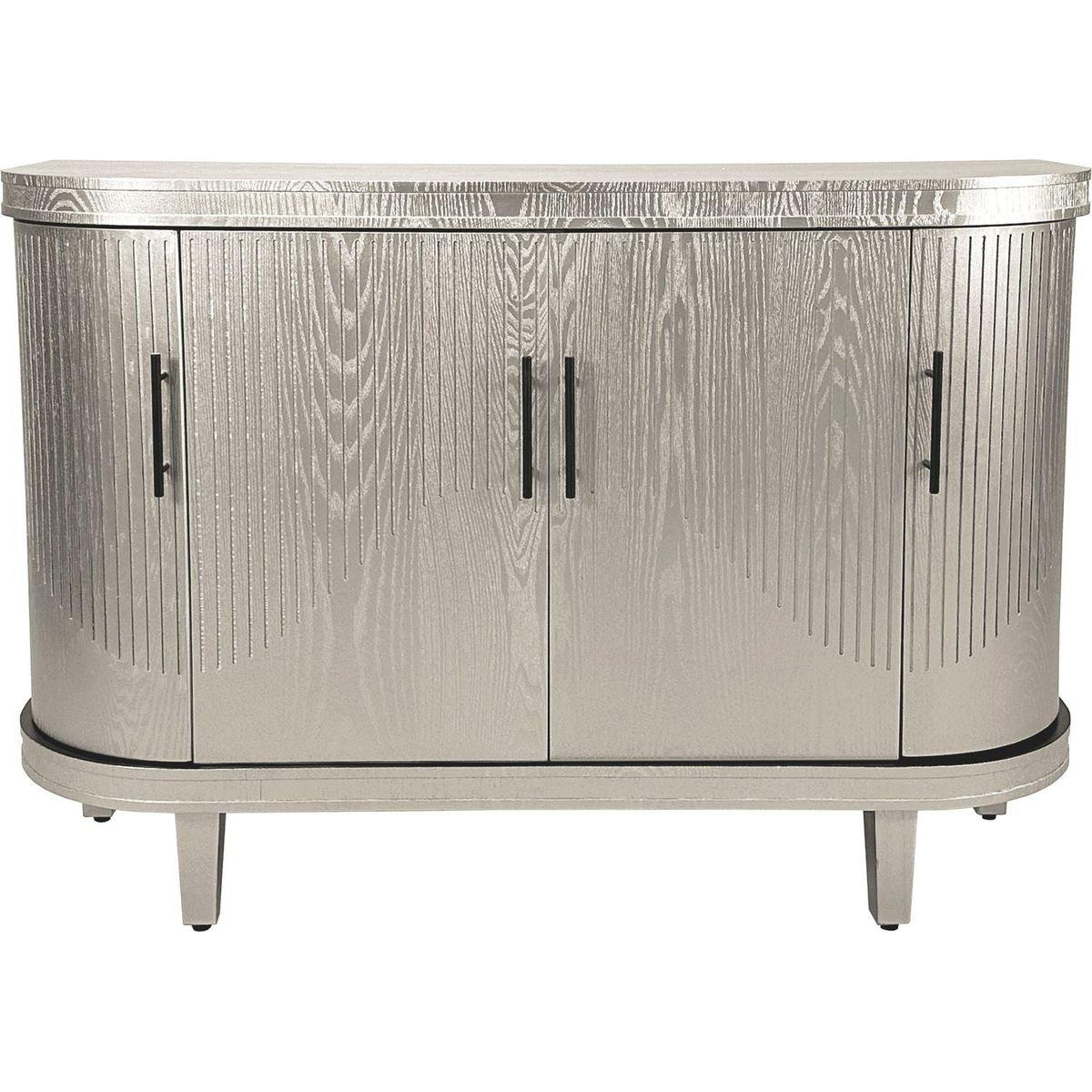 Modern Curved Sideboard 47.2-Inch Decorative Storage Cabinet Wooden Console Table Coffee Bar Cabinet with 4 Doors and Adjustable Interior Shelves for Living Room, Kitchen, Bedroom, Hallway (Champagne)