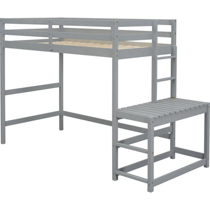 Twin High Loft Bed with Ladder landing Platform, Ladders, Guardrails,Grey