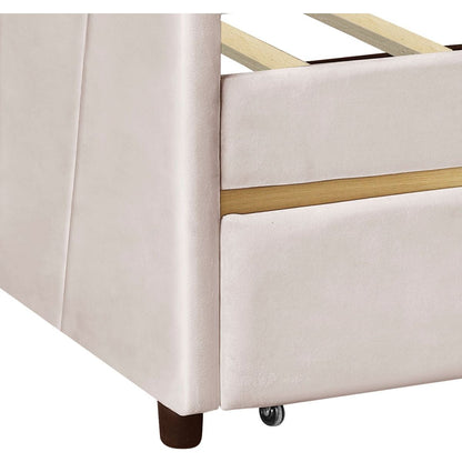 Upholstered daybed Twin Size with Two Drawers and Wood Slat, Beige