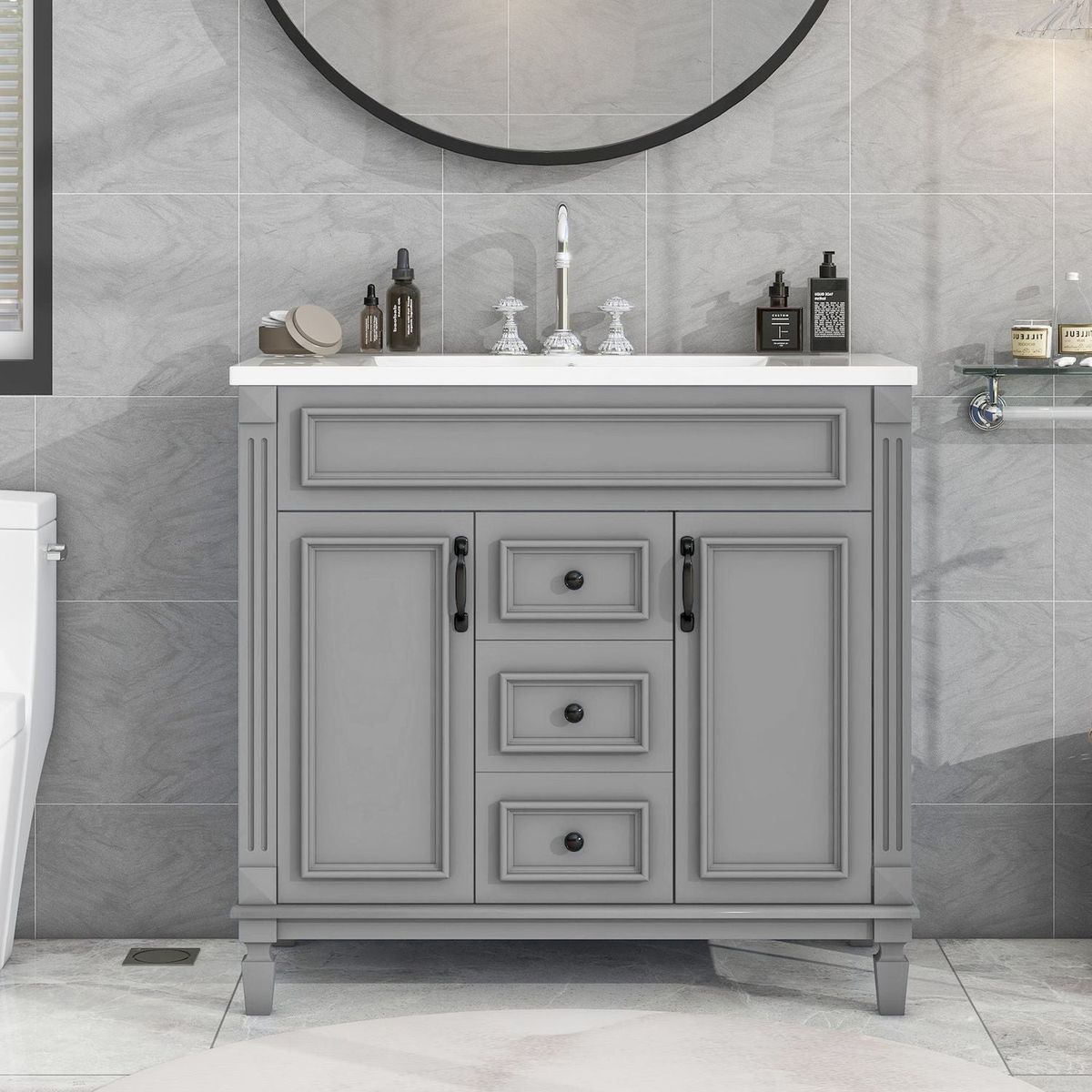 36" Bathroom Vanity with Top Sink, Modern Bathroom Storage Cabinet with 2 Soft Closing Doors and 2 Drawers, Single Sink Bathroom Vanity