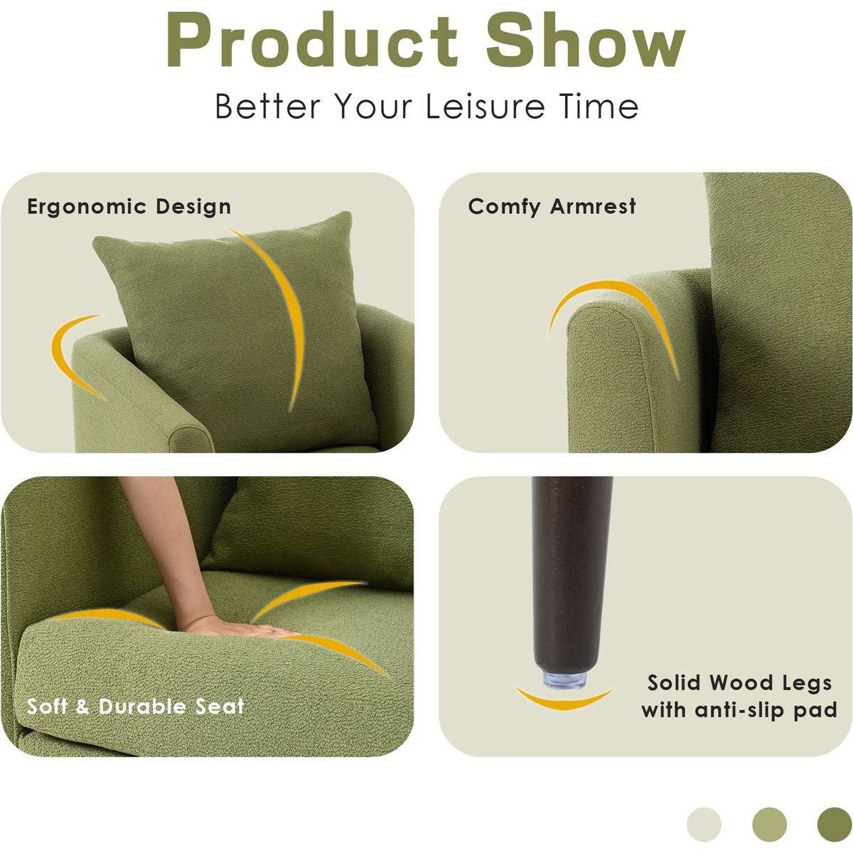 Barrel Chair, Modern Accent Chair, Fabric Armchair Club Chair,Upholstered Arm Chair with Solid Wood Legs,Waist Pillow,Padded Single Chair for Living Room/Bedroom/Study/Waiting Room,Olive Green