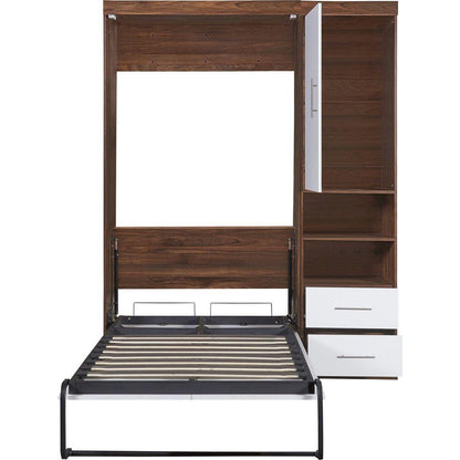 Twin Size Murphy Bed Wall Bed with Cabinet,White