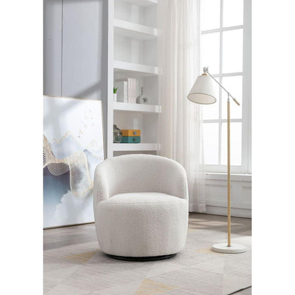 Teddy Fabric Swivel Accent Armchair Barrel Chair With Black Powder Coating Metal Ring,Ivory White