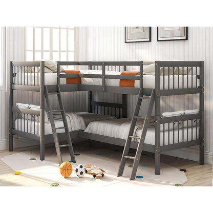 L-Shaped Bunk Bed with Ladder,Twin Size-Gray