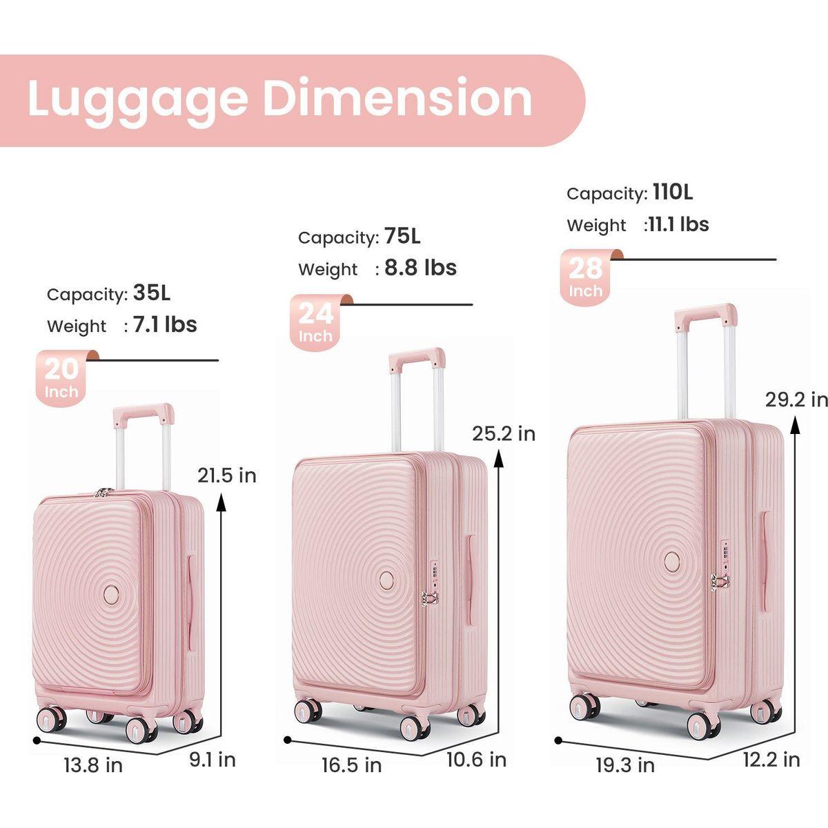 Luggage Sets 3 Piece(20/24/28), Expandable Carry On Luggage with TSA Lock Airline Approved, 100% PC Hard Shell and Lightweight Suitcase with Front Pocket and Spinner Wheels