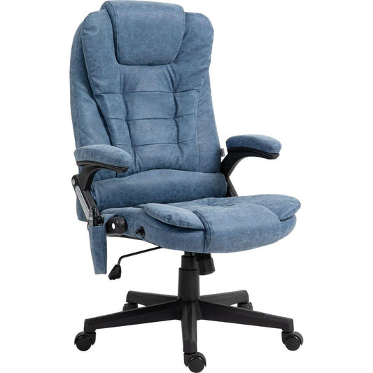 High Back Vibration Massage Office Chair with 6 Vibration Points, Heated Reclining PU Leather Computer Chair with Armrest and Remote, Blue