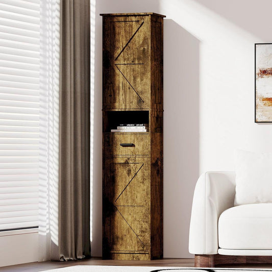 69" H Tall Bathroom Storage Cabinet with 2 Barn Doors and 1 Drawer, Narrow Storage Unit, Adjustable Shelves,Floor Cabinet for Bathroom, Living Room, Entryway,Kitchen,(Vintage Color) - Streamdale Furniture
