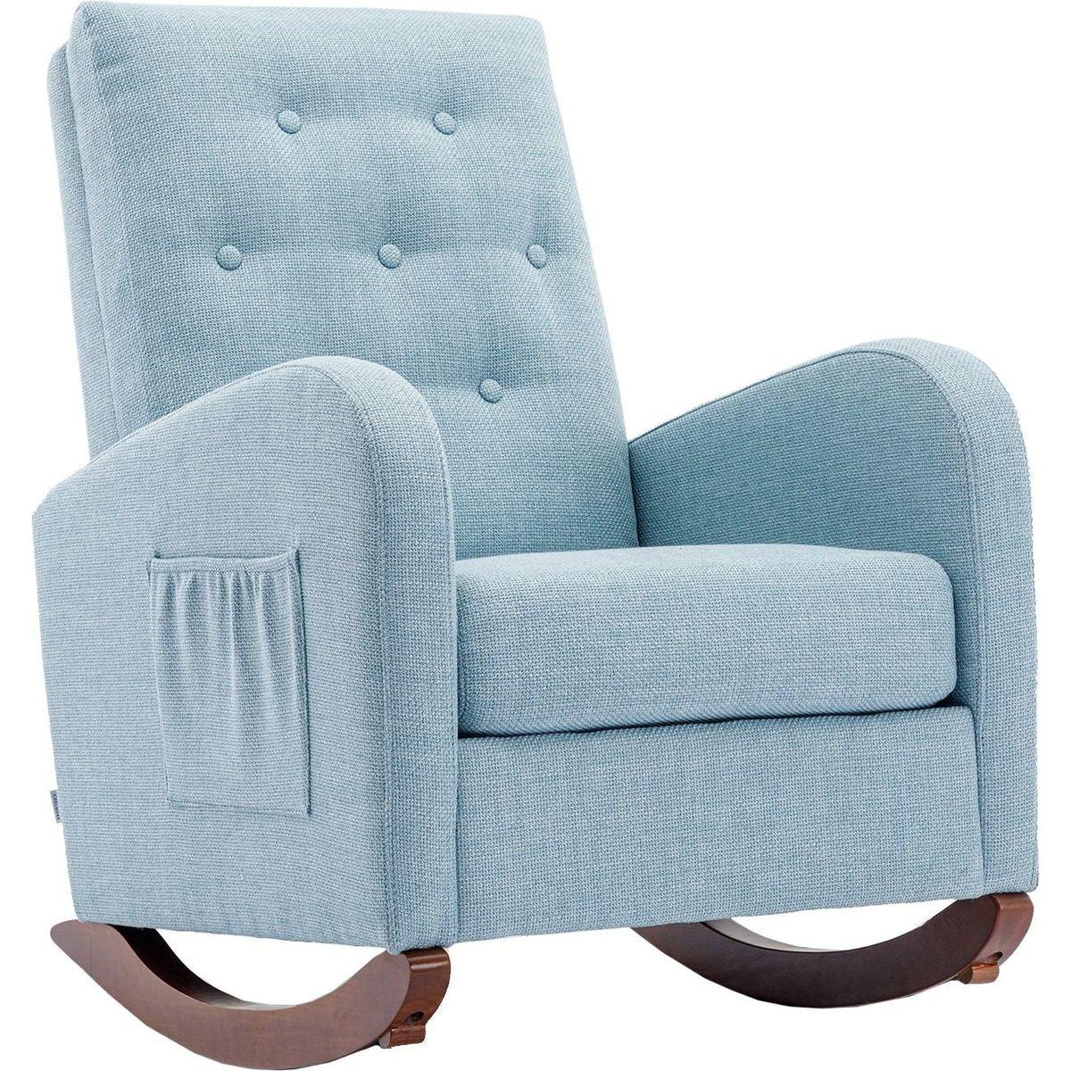 High Back Rocking Chair Nursery Chair .Comfortable Rocker Fabric Padded Seat .Modern High Back Armchair