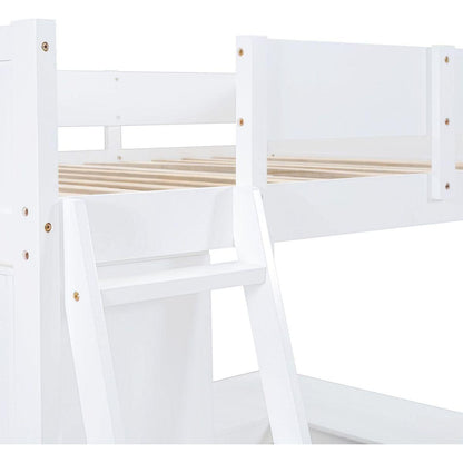 Full Size Loft Bed with Desk and Shelf - White