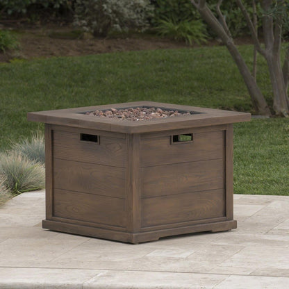 Patio Outdoor 24" H x 32" W Square Gas Burning Concrete Fire Pit Wood Pattern - Brown - 40,000 BTU